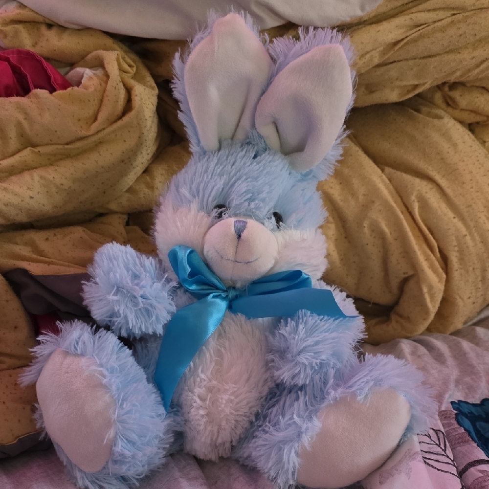 Blue and White Plush Bunny with Bow
